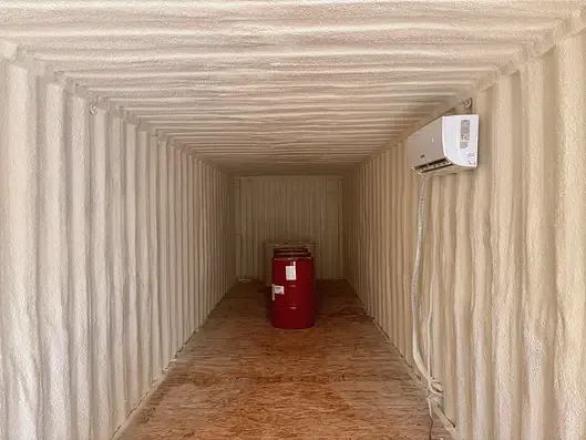 Spray foam insulated shipping container interior