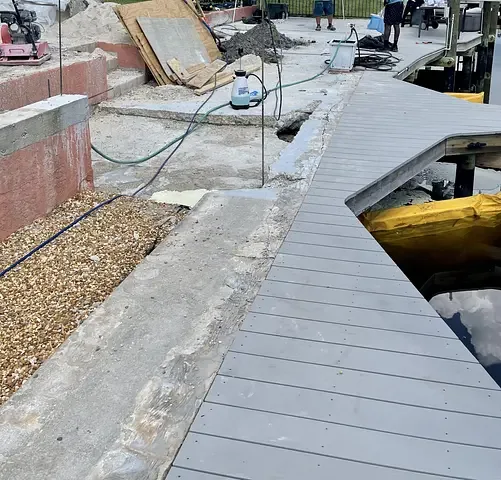Retaining wall and waterfront deck