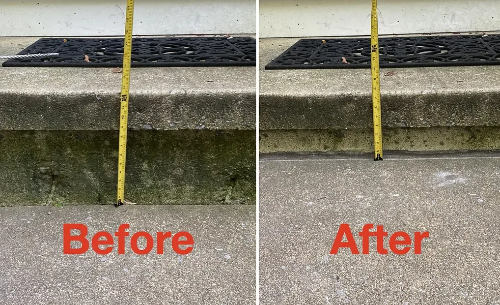 Tape measure comparing the entry slab before and after lifting