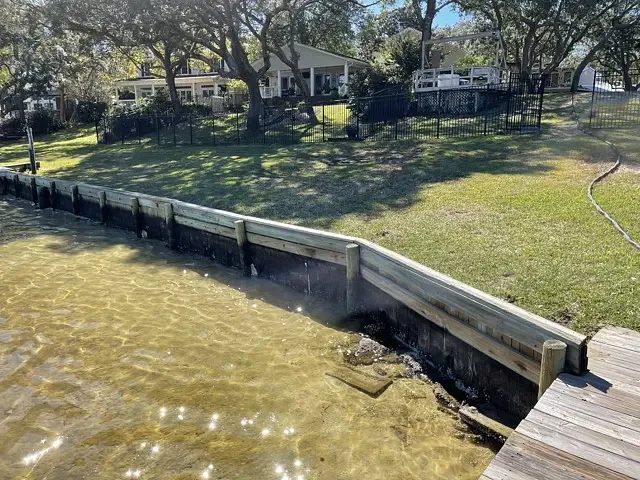 Retaining wall along a waterfront